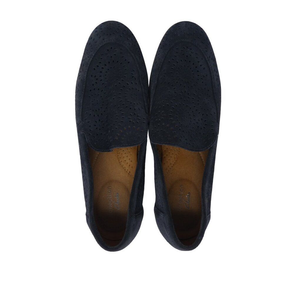 Clarks Trish Calla Blue Suede Laser Cut Loafers Flats‎ Womens 8.5 - Picture 7 of 13
